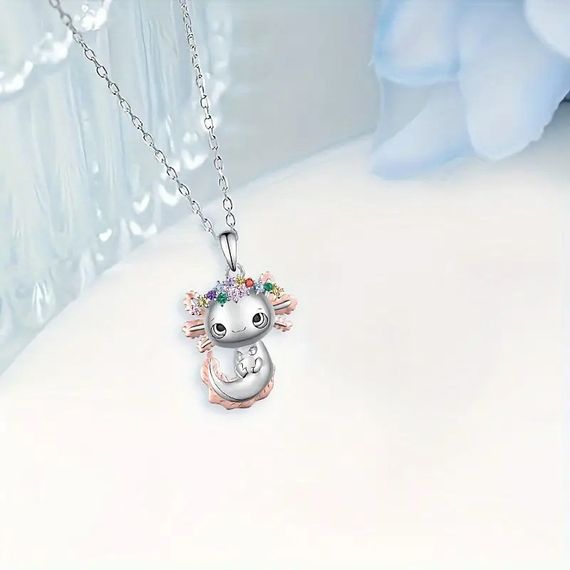 Серебристый кулон с цепочкой Liresmina Jewelry аксолотль с кристаллами 2.3 см LuxAurum021 | Зображення 2