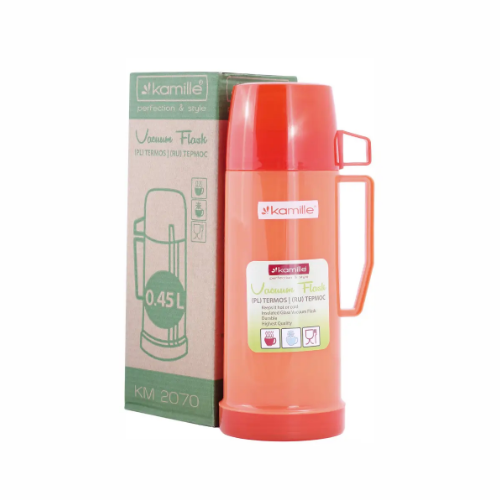 Термос 450мл зі скляною колбою і пластикової чашкою (синій, зелений, червоний) KAMILLЕ KAMILLЕ 2070 | Зображення 2