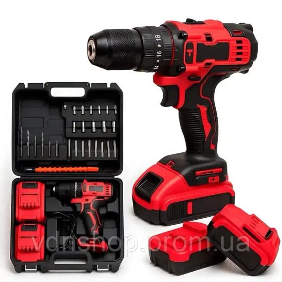 Аккумуляторный шуруповерт с набором инструментов и 2 акб li-ion 1.3ah, 24ВТ red | Зображення 2