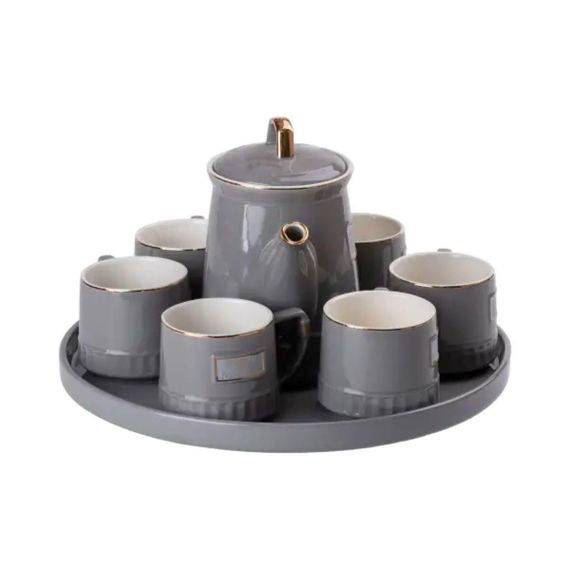 Чайний набір на 6 персон (з заварювальним чайником та порцелянаовою підставкою), сірий HP-15-5 | Зображення 2