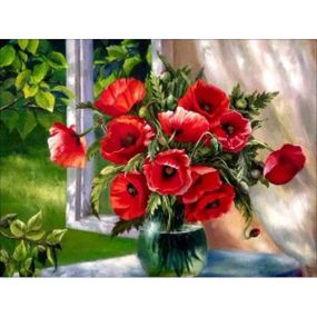 Алмазна мозаїка Маки на підвіконні 40х50 см ColorArt  SP058