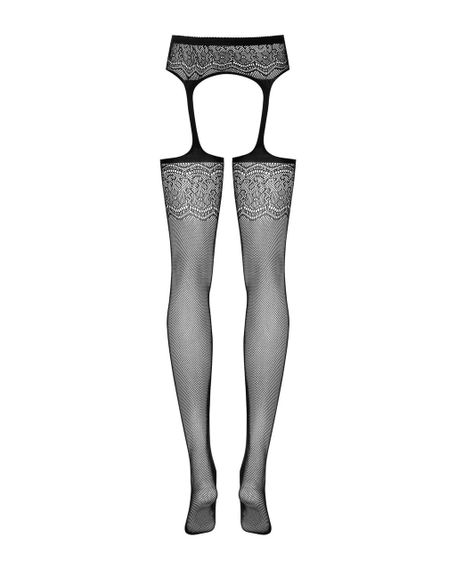 (SALE) Сетчатые чулки-стокинги с цветочным рисунком Obsessive Garter stockings S207 S/M/L, черные, имитация | Зображення 5