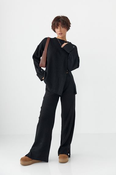 В'язаний костюм в рубчик вільною крою - чорний цвет, ONE SIZE (є розміри)