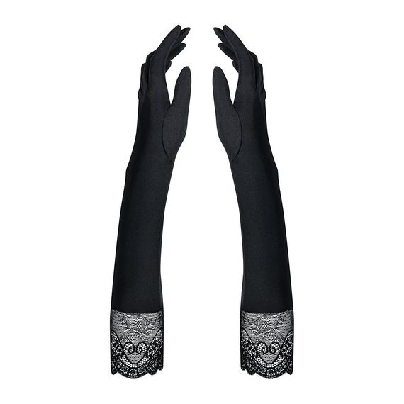 Високі рукавички з каменями та мереживом Obsessive Miamor gloves, black | Зображення 1