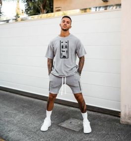 Мужской летний спортивный костюм шорты и футболка IS518 цвет серый размер 46/48