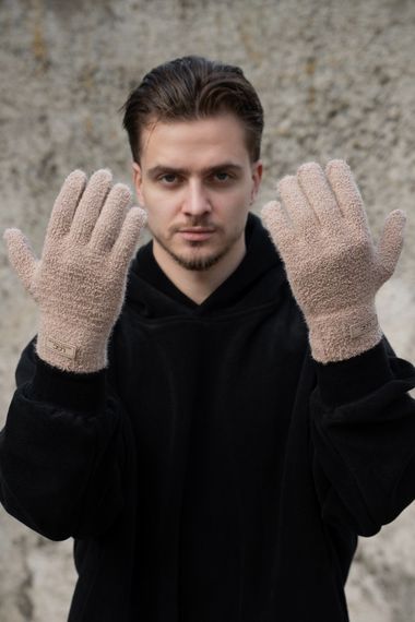 Теплі зимові міхові перчатки рукавиці 7-51А Without Lary Beige | Зображення 1