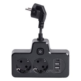 Сетевой фильтр на 2 евро розетки с 2 USB и 2 Type-C черный HP-5-18