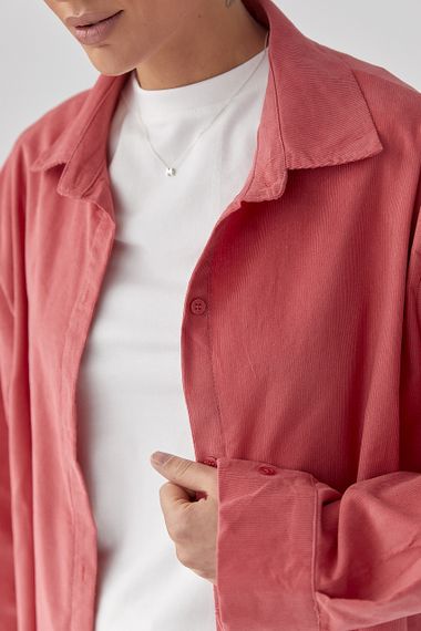 Вельветова класична сорочка - рожевий цвет, ONE SIZE (є розміри) | Зображення 3