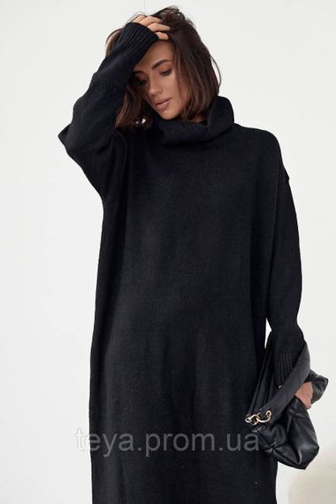 В'язане плаття oversize з високим горловиним кольором чорний FL_000905 | Зображення 2