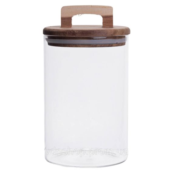 Висока скляна банка 1,5 л з бамбуковою кришкою для зберігання круп і продуктів | Зображення 1