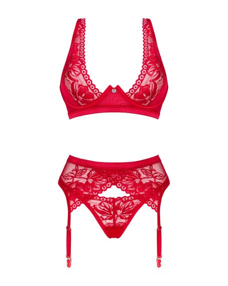 Комплект с поясом для чулок Obsessive Lacelove set Красный XL/2XL | Зображення 6