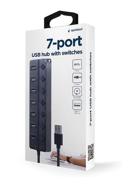 Хаб Gembird на 7 портiв (6хUSB2.0+1хUSB3.0) UHB-U3P1U2P6P-01, пластик, чорний | Зображення 5