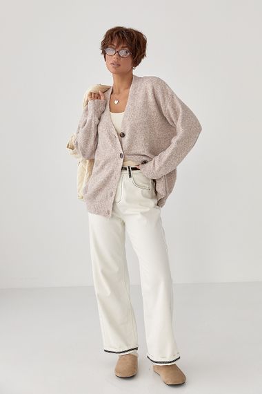 В'язаний вільний кардиган на ґудзиках - кавовий цвет, ONE SIZE (є розміри) | Зображення 2