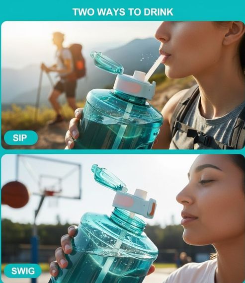 Спортивна пляшка TKK 2300 мл (2.3 л) — Бірюзовий Tritan BPA-free, ударостійка еко-пляшка з ручкою та клапаном | Зображення 6