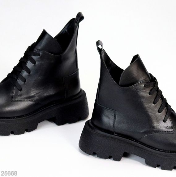 Дизайнерські асиметричні зимові чорні черевики натуральна шкіра | Зображення 6