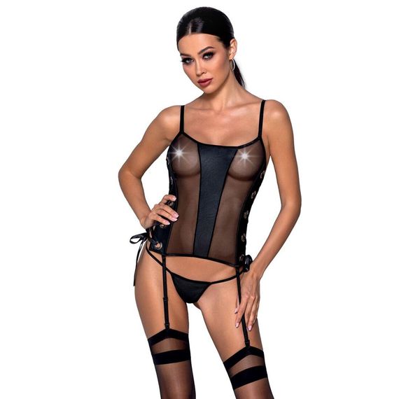 Сітчастий корсет з екошкіри Passion Passion Malwia Corset, L/XL