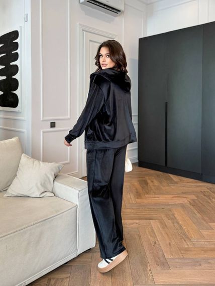 Женский велюровый спортивный костюм на молнии, большие размеры и батал, SS181 цвет черный, размер 48/50 | Зображення 2