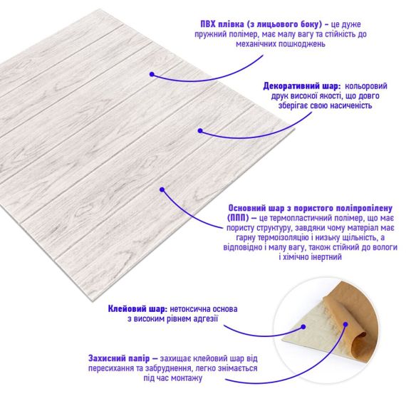 Самоклеюча декоративна 3D панель 700х700х4мм Біле дерево (383) SW-00000652 | Зображення 1