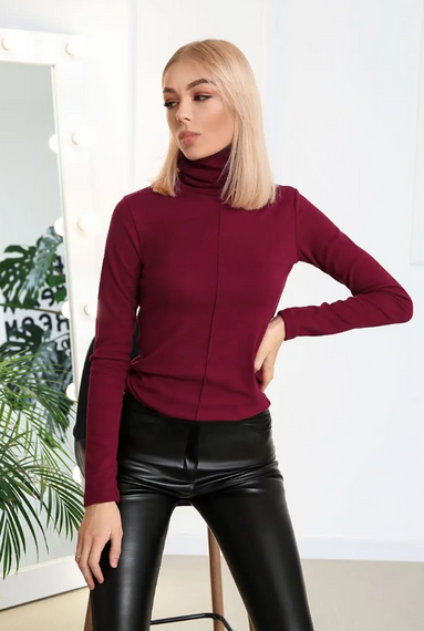 Женская теплая водолазка из термолайкры GF04845 цвет бордовый, размер 46/48