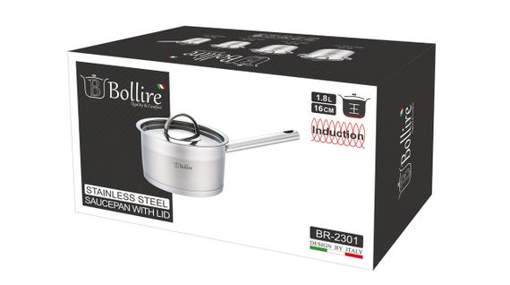 Кухонний ковш Bollire BR-2301, 1.8 л, 16 см, з нержавіючої сталі з кришкою, для всіх типів плит | Зображення 2