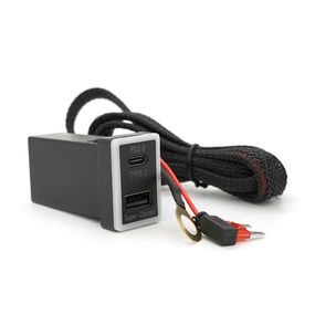 АЗУ врізне 60W-D01T03-Fuse, PD+QC, Type-C: 30W, USB: 30W, LED підсвічування, комплект проводів під паяння з запобіжником, 33x22х58mm, Black