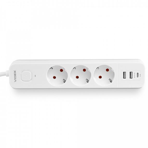 Мережевий подовжувач 3 м 3 гнізда з 2USB + USB-C заземленням і кнопкою VIDEX VF-PD33G2U1C-W | Зображення 2