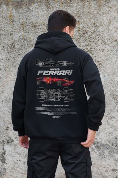 Утеплене зіп худі на флісі зіпер з принтом Ferrari Without Kane Black | Зображення 1