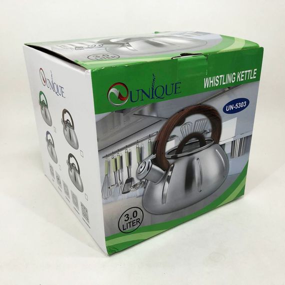 Чайник со свистком Unique UN-5303 кухонный на 3 литра, Чайник нержавейка со свистком. Цвет: зеленый | Зображення 4