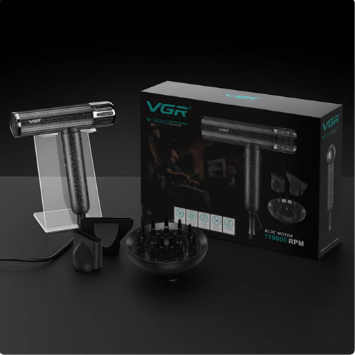 Фен для волос VGR V-640HD профессиональный 110000 RPM, BLDC мотор,ионизация,3 скорости,4 температуры, низкий уровень шума, Черный | Зображення 4