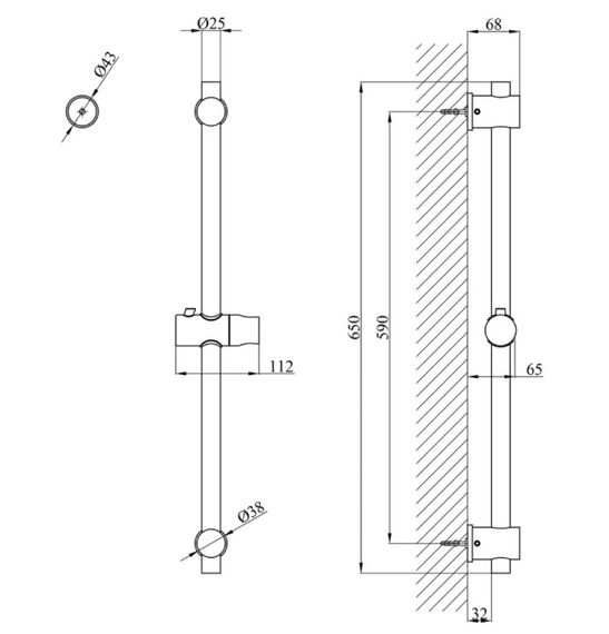 Штанга для душу Kroner KRP Edelstahl Klassisch - ESG230 (CV022984) | Зображення 1