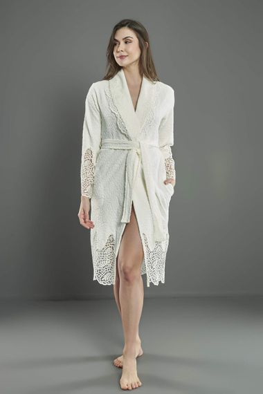 Жіночий трикотажний халат Nusa 0501 кремовий S | Зображення 3