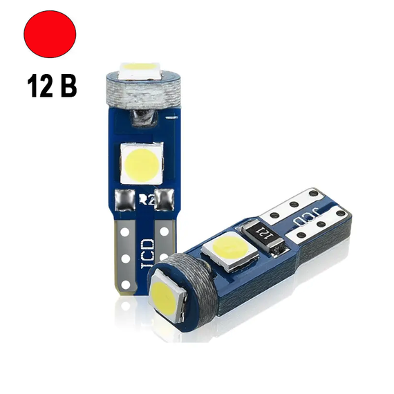 Автолампа світлодіодна T5 W2x4.6d, 3030 х 3 smd, червона, 12 В | Зображення 1