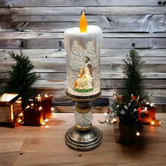 Санта Клаус  новогодняя LED свеча со снегом, 25см, от батареек и USB | Зображення 4