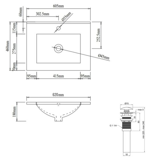 Раковина врізна меблева Qtap Albatross 620x460x180 White з донним клапаном QT01113060CW148473 | Зображення 5