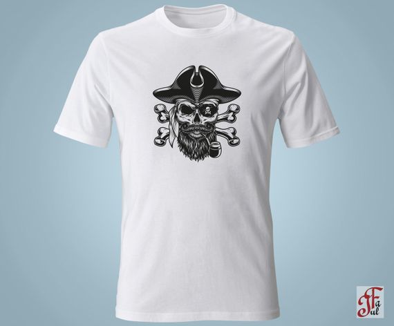 Футболка с принтом   Пиратский череп с трубкой. XL