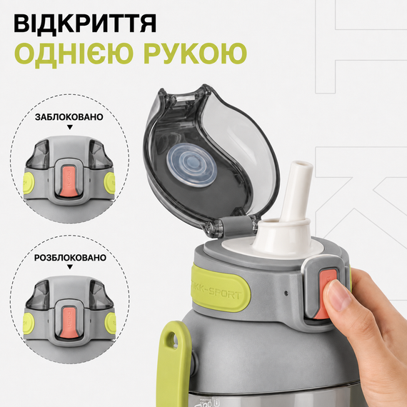 Бутылка TKK 1400 мл - Серая Tritan BPA-free, ударопрочная, спортивная с двойной системой переноски | Зображення 6