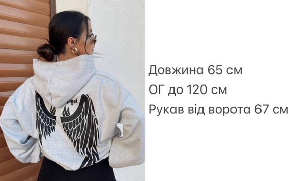 Женский теплый худи на флисе оверсайз с крыльями на спине TS122 цвет серый, размер 42/46 | Зображення 3