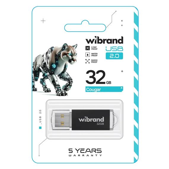 USB флеш накопичувач Wibrand 32GB Cougar Black USB 2.0 (WI2.0/CU32P1B) | Зображення 1
