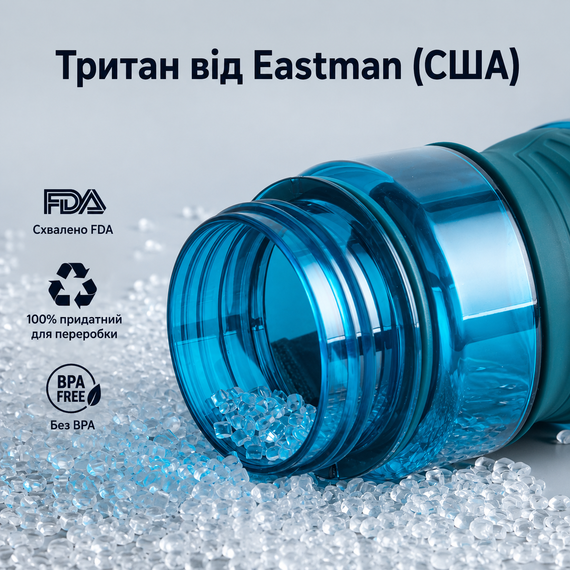 Бутылка KANGZYUAN 650 мл - Tritan BPA-free, ударопрочная, спортивная с эргономичной крышкой и ремешком | Зображення 6