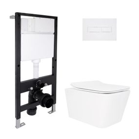 Готовое решение Qtap для ванной комнаты: подвесной унитаз Crow Rimless 520x360x290 + комплект инсталляции Standard (линейная