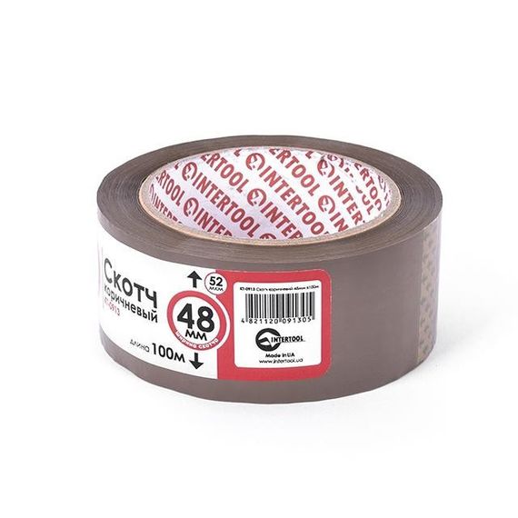 Скотч коричневий 48 мм*100 м*52 мкм INTERTOOL KT-09131 | Зображення 1