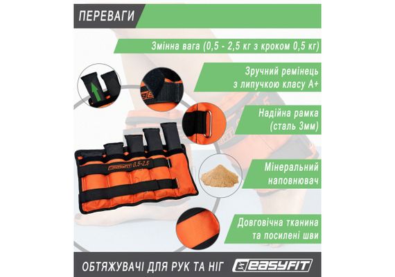 Обтяжувачі EasyFit 0,5-2,5 кг для ніг та рук Чорно-жовтогарячий (EF-WHT-0,5-2,5-O) | Зображення 5