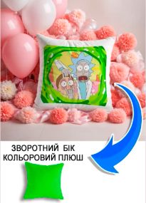 Подушка плюшева Мерч Крафт Дизайн з принтом Рік та Морті салатовий плюш квадратна 33х33 см