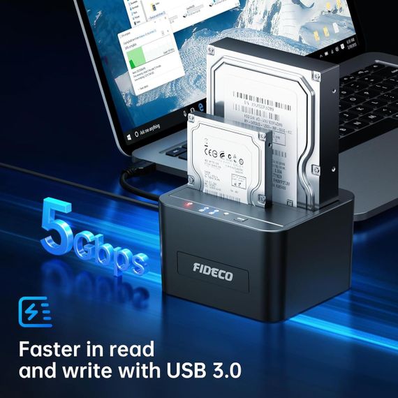 Док-станція FIDECO для зовнішніх жорстких дисків 2,5/3,5" SATA SSD, подвійна док-станція USB 3.0 з підтримкою автономного клонуван | Зображення 6