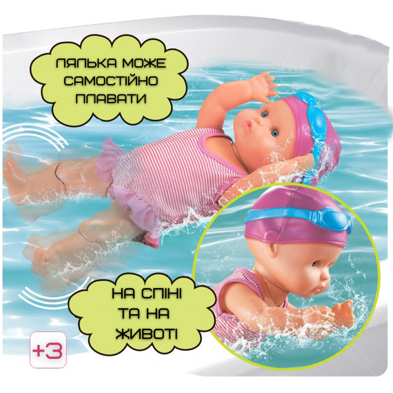Лялька Плаваюча Інтерактивна Для Ванної Шарнірні Ніжки Swimming Doll Дівчинка Плавчиха 33 см | Зображення 3