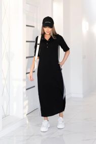 Женское спортивное платье длинное с разрезами MN141 цвет черный, размер 42/44
