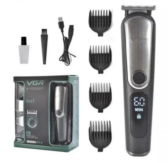 Машинка для стрижки волосся VGR V-105 тример для вусів та бороди з насадками 5в1 | Зображення 4