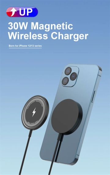 Магнітний бездротовий зарядний пристрій 30W для iPhone, AirPods і Android ґаджетів. Чорний | Зображення 1