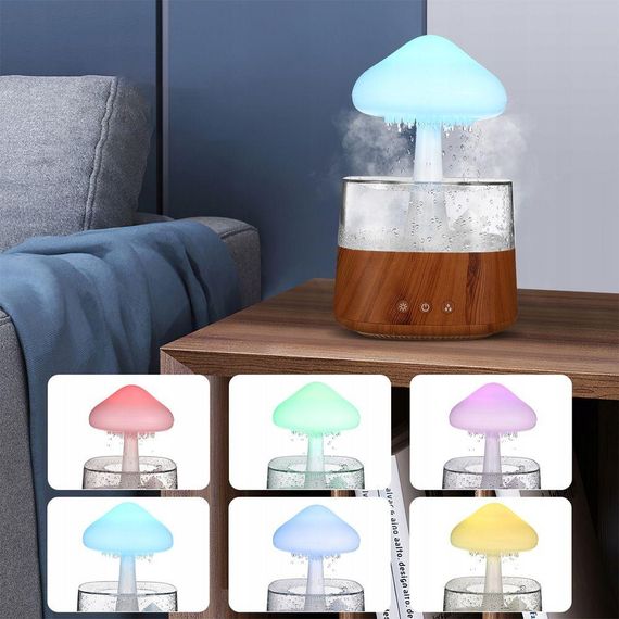 Зволожувач повітря Гриб з ефектом дощу та підсвіткою 300мл, від USB, MUSHROOM / Ароматизуючий нічник / Ультразвуковий аромадифузор | Зображення 5