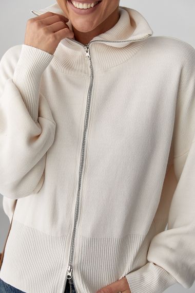 Трикотажний вільний кардиган на блискавці - молочний цвет, ONE SIZE (є розміри) | Зображення 3